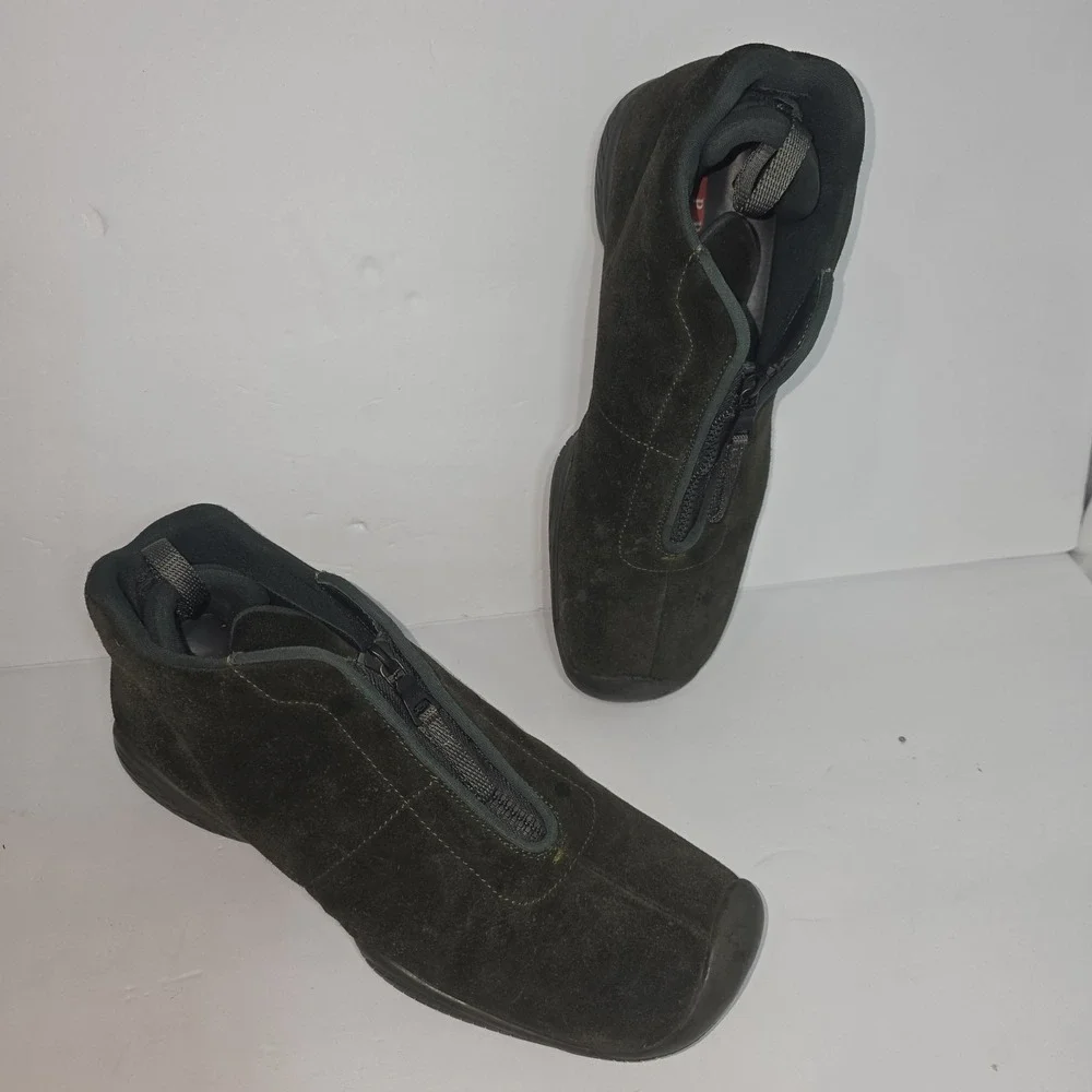 Vintage Prada Rare Olive Suede Front Zip High Top Sneakers Mens Sz US 9 Box